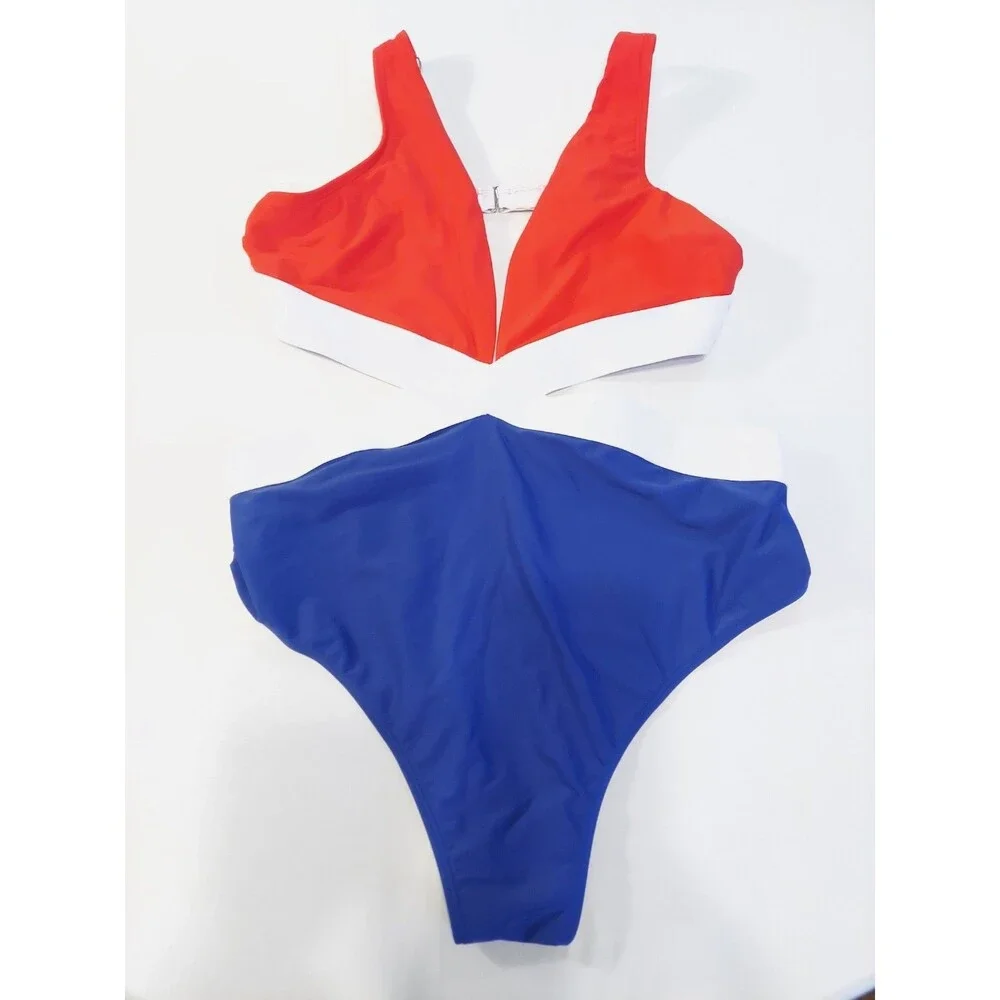 Cupshe Monokini Swimsuit Red White & Blue Sz Med NWT USA Fourth Of July Merica! - Picture 4 of 8
